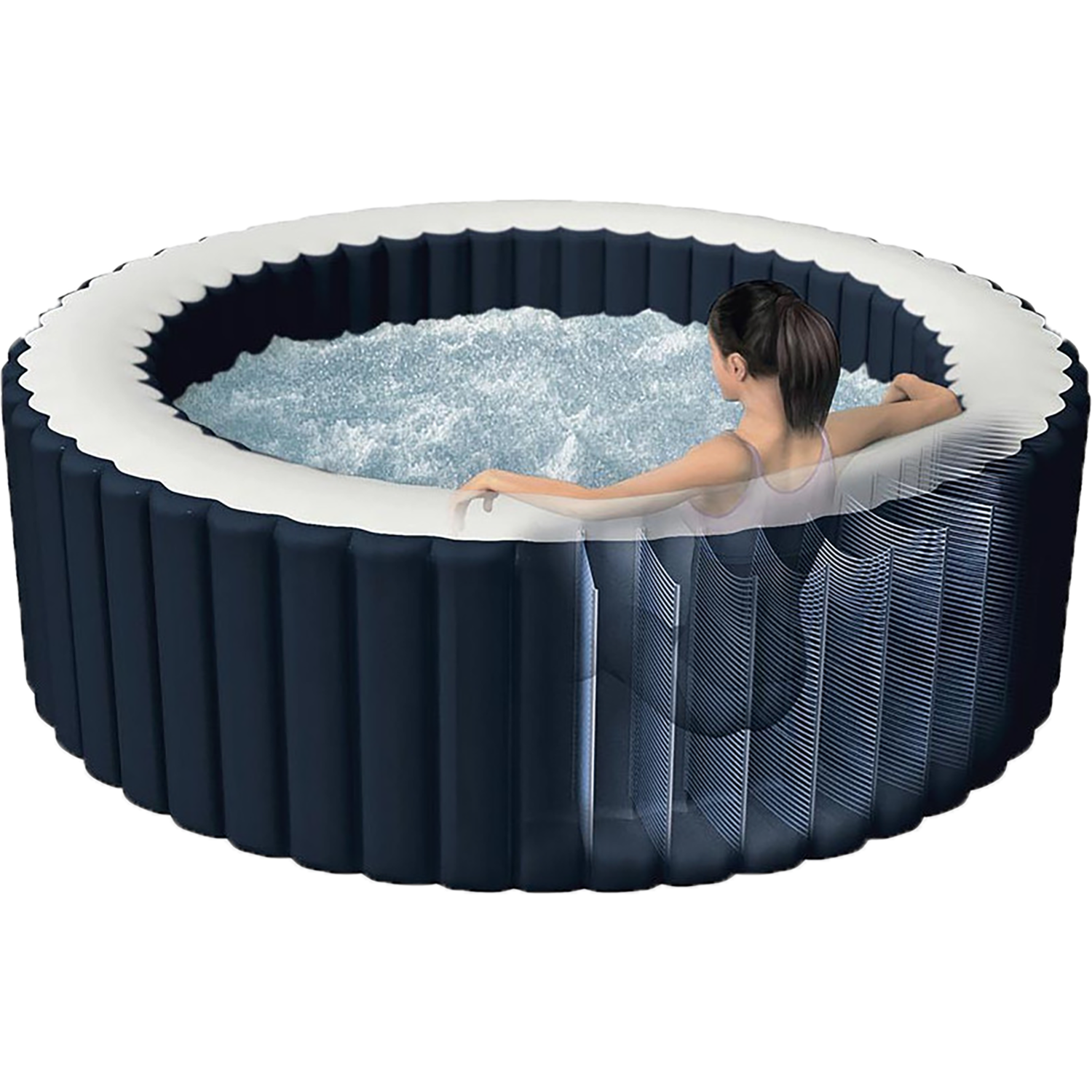 INTEX - PureSpa Bubble Glow Deluxe Idromassaggio Gonfiabile Rotonda da 4 posti Blu navy - altezza 71 cm diametro 196 cm